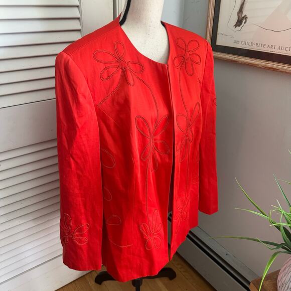 GIOVANNA Jacket Womens  20W Orange Coral Linen Embroidered Special Occasion - Picture 2 of 14